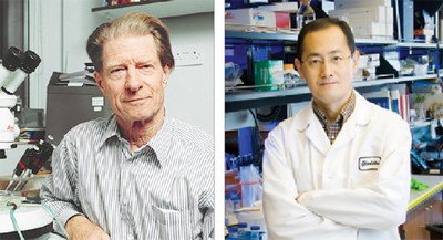 GS.TS. John B. Gurdon (ảnh trái) và GS.TS. ShinyaYamanaka (ảnh phải) đồng nhận Giải Nobel Y học 2012.